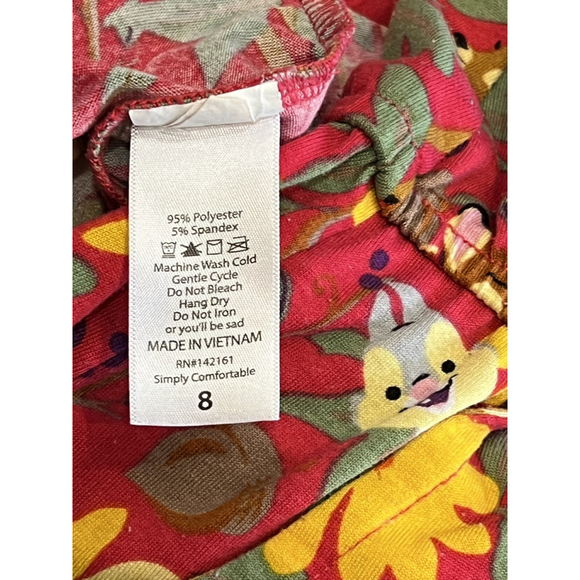 Disney Bambi Thumper Floral Red Dress Girls Character Print Size 8 - Picture 4 of 5